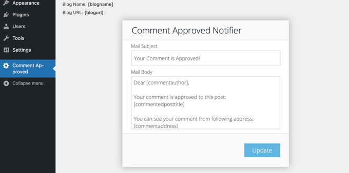 Custom Notification for Comments Approved