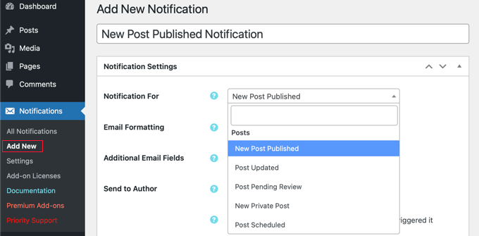 Creating a Notification For New Posts Published