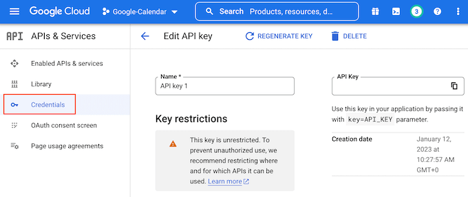 Restricting access to the Google Calendar API key