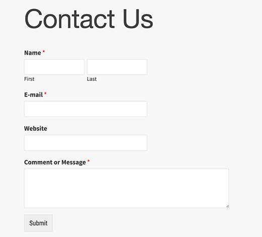 Preview of a contact form in WordPress