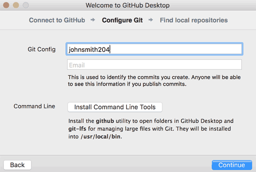 Configure git and install command line tools