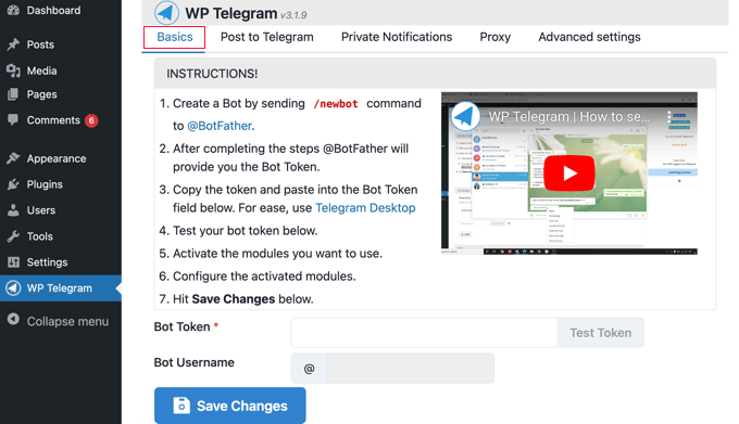 WP Telegram's Basic Settings