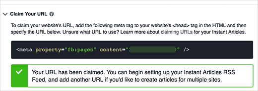 URL claim success