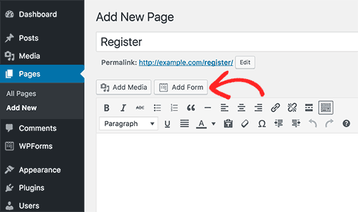 Add form to a page