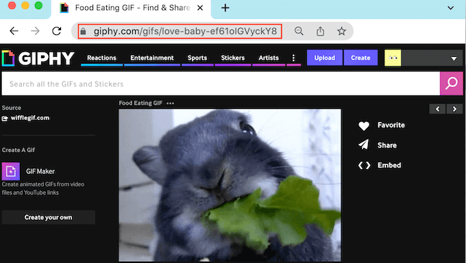 Копирование URL-адреса Giphy GIF