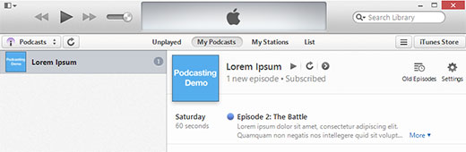 Previewing your podcast in iTunes