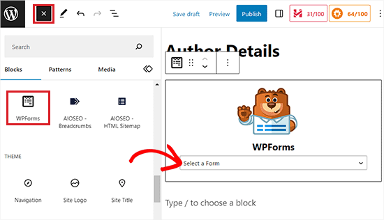 Add form in the block editor Add form in the block editor