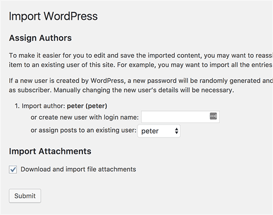 Настройки импорта WordPress