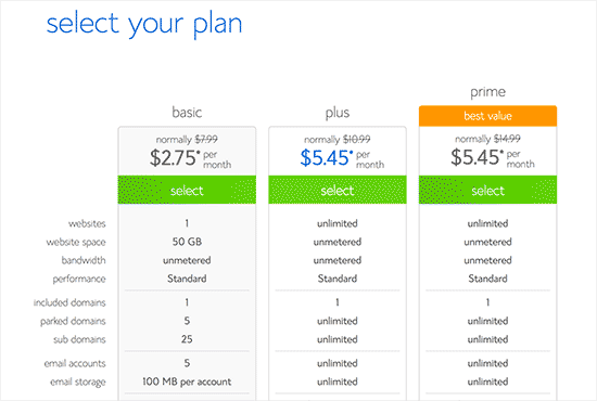 Select your hosting plan
