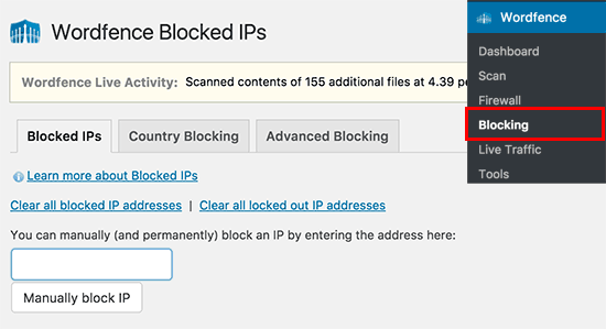 Ручная блокировка IP-адресов в Wordfence