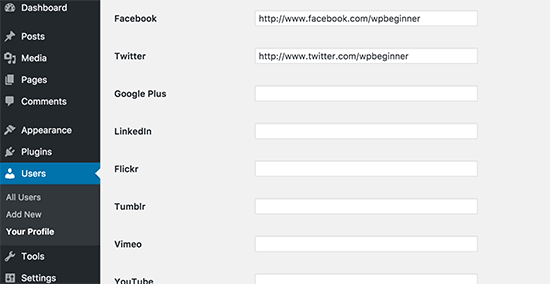 Enter your social profile URLs