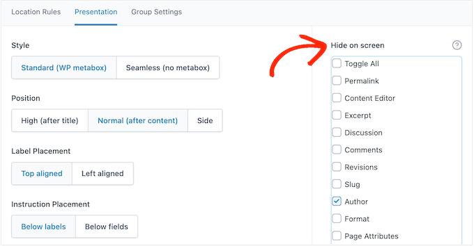 Hiding fields in the WordPress post editor Hiding fields in the WordPress post editor