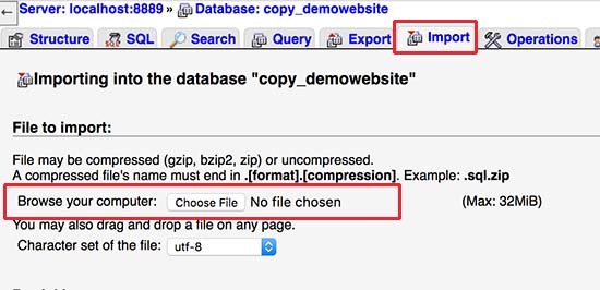 Import database