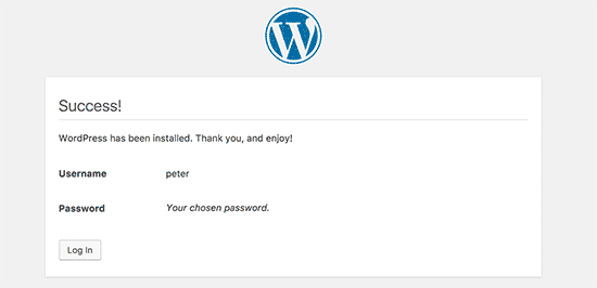 WordPress successfully installed in subdirectory