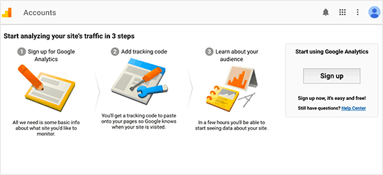 Inscreva-se em uma conta do Google Analytics