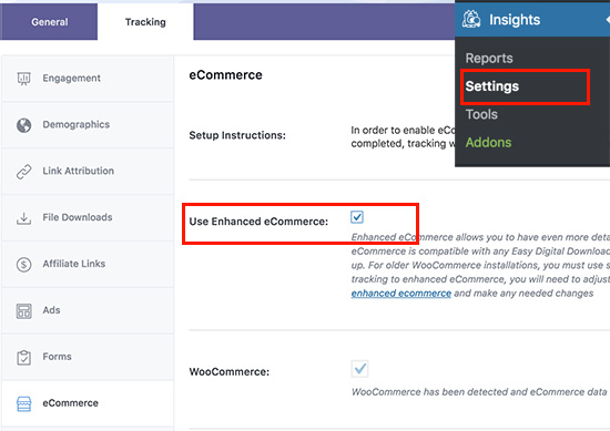 Turn on enhanced eCommerce tracking in MonsterInsights