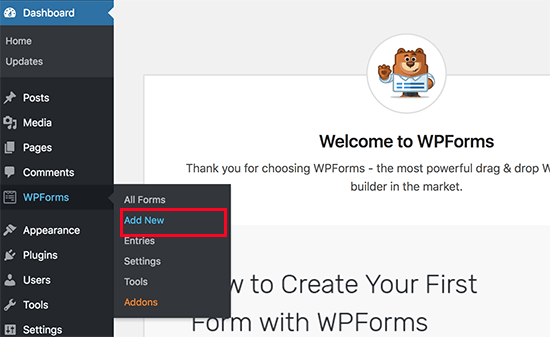 Adicionando um novo formulário de contato no WordPress