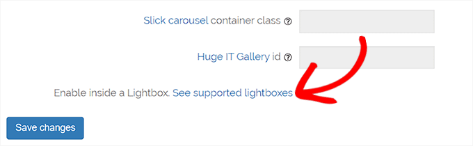 گزینه enable inside lightbox را علامت بزنید