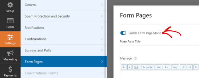 Enable form pages mode