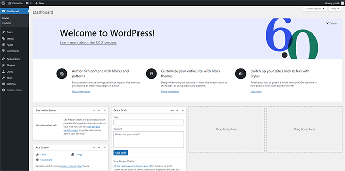 Приборная панель WordPress