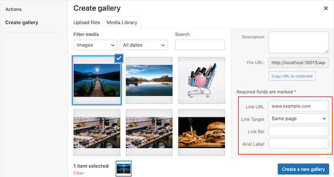Adding custom links to gallery images in WordPress