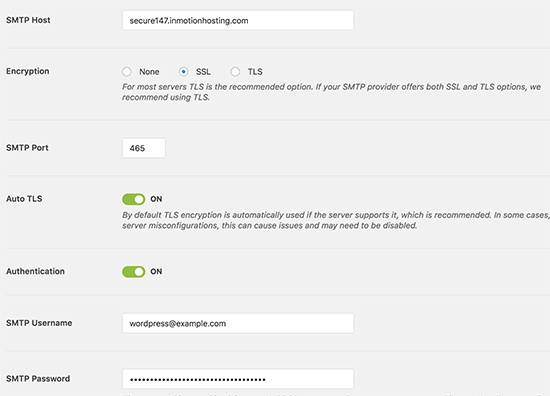 InMotion Hosting SMTP settings for WordPress