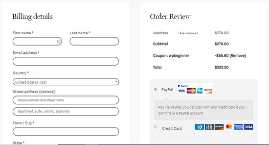 Billing details and order summary