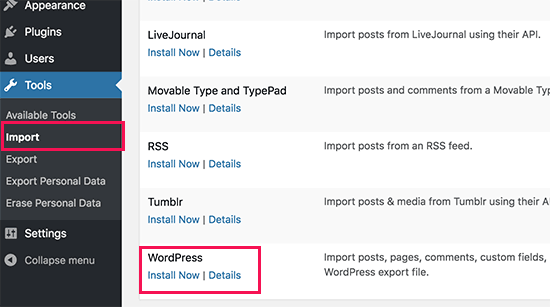 Install WordPress importer