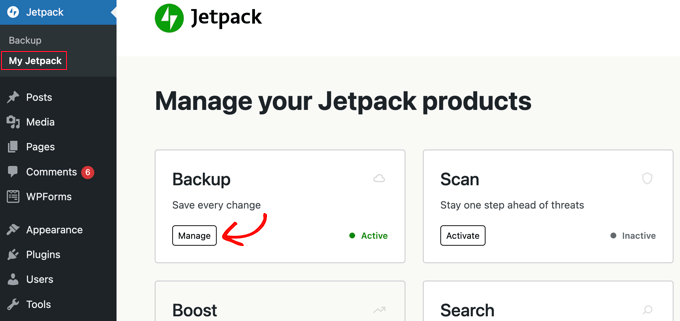 Click the 'Manage' Button Under Backup