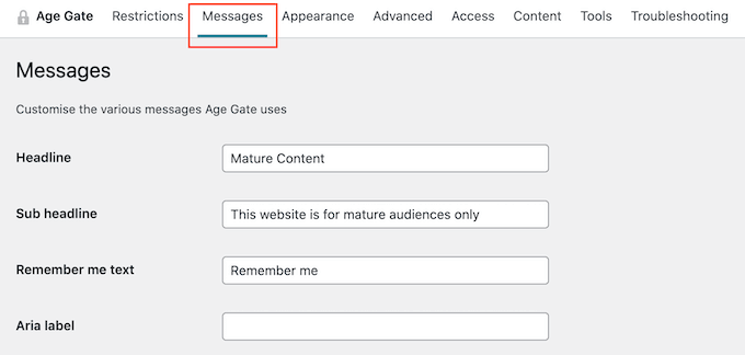 Adding custom messaging to an age verification screen in WordPress
