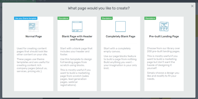 Select the type of page you want to create