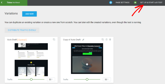 Set up and start A/B test