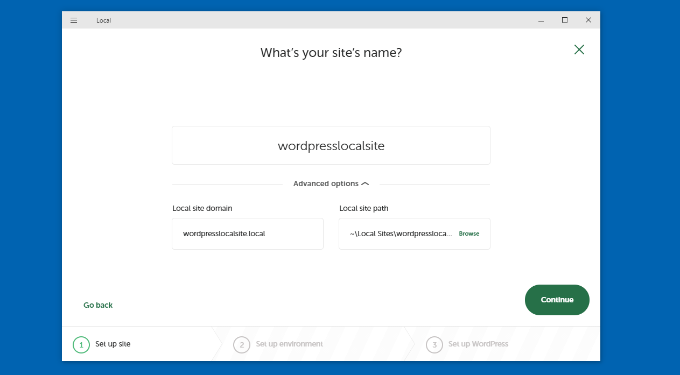 Enter a name for your site