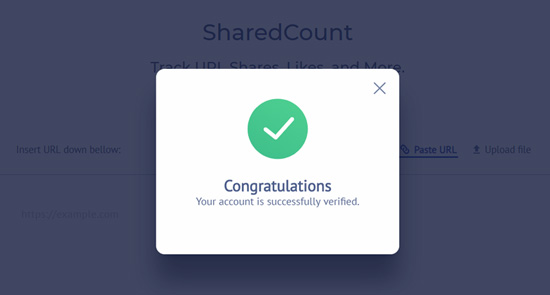 SharedCounts.com account verified