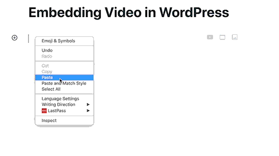 Incorporamento di video nell'editor di post di WordPress