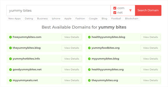 Результаты поиска доменных имен для блога