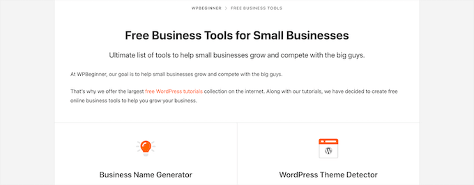 Business tools page example