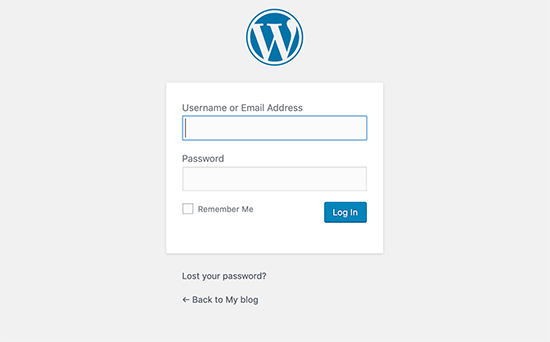 Default WordPress login screen