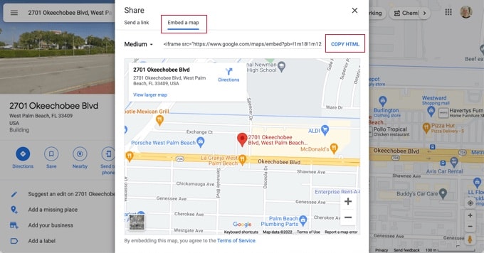 Select Google Map's Embed a Map Option
