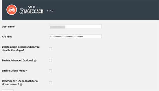 WP Stagecoach settings