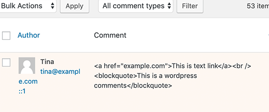Disable HTML in WordPress comments