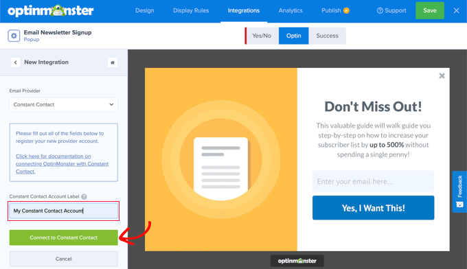 Connect Constant Contact to OptinMonster
