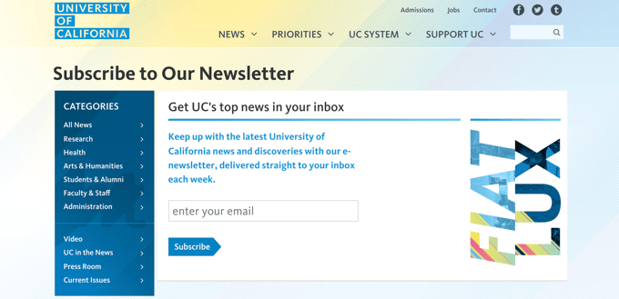 University of California Newsletter Signup Form