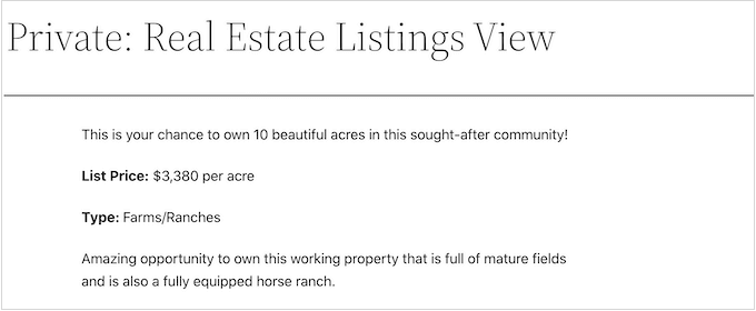 A real estate listing created using Formidable Forms
