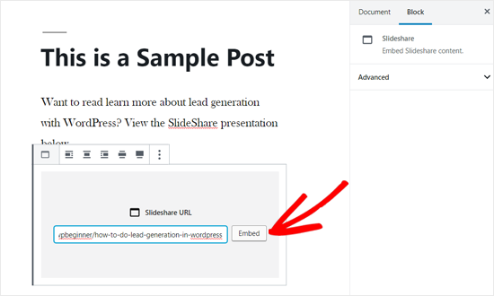 Betten Sie die SlideShare-URL in WordPress Post ein