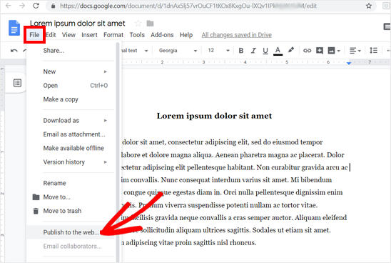 In der Weboption in Google Doc veröffentlichen