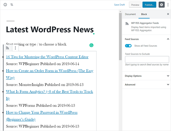 Добавление RSS ленты новостей на страницу WordPress