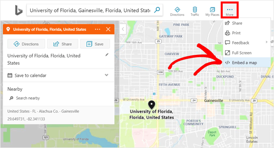 Embed a Map option in Bing Maps