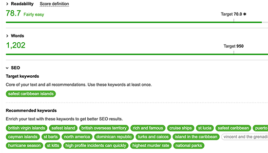 LSI keyword recommendations