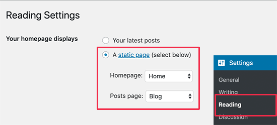 Select home and blog pages